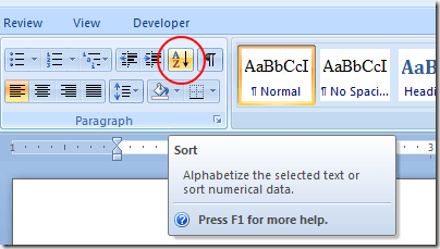 Click the Sort Button in Word