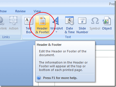 Click on the Header and Footer Button in PowerPoint