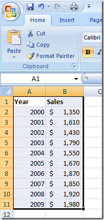 Select Data in Excel
