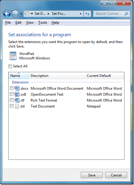 Windows 7 Set Associations for a Program