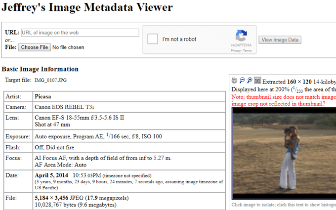 online metadata and exif viewer