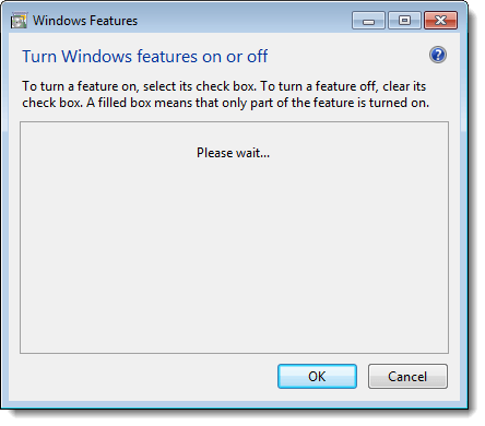 Menunggu daftar Fitur Windows di Windows 7