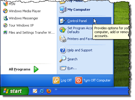 Membuka Panel Kontrol di Windows XP