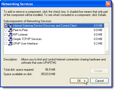 Detail untuk Layanan Jaringan di Windows XP