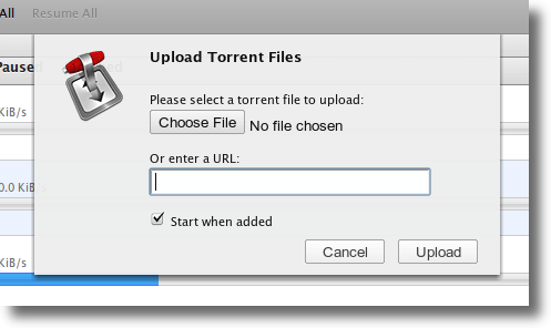 Tambahkan Torrent dari hard drive Anda atau Web