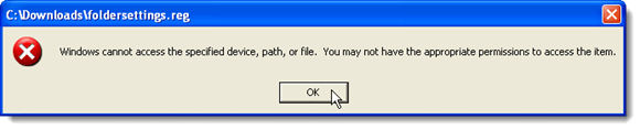 Windows cannot access the file error dialog box