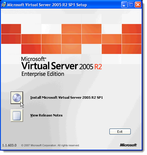 MS Virtual Server initial setup screen