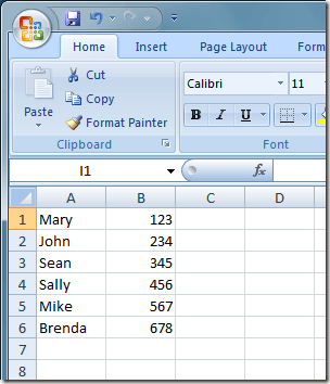 Excel Data in Columns