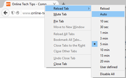 firefox tab auto reload menu