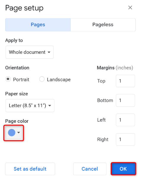 Ubah gambar Warna Latar Belakang Halaman Dokumen Google Docs Anda