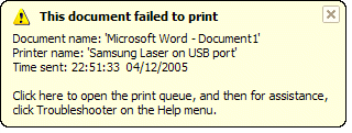 document failed to print