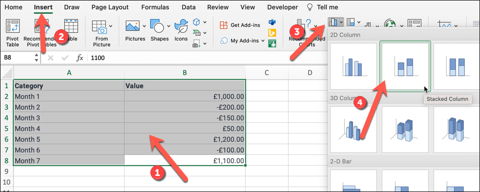 Cara Membuat Waterfall Chart di Microsoft Excel gambar 6